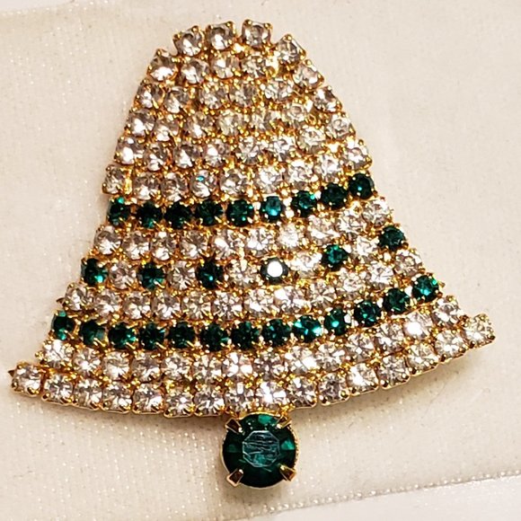 Vintage 3 Rhinestone Christmas Bell and Tree Brooches Pins EUC - Picture 4 of 12